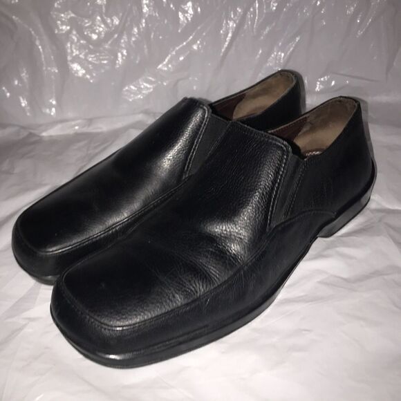 Gordon Rush Slip On Leather Rubber Sole Dress Shoes Square Toe Sz 9.5 Black - Picture 3 of 8